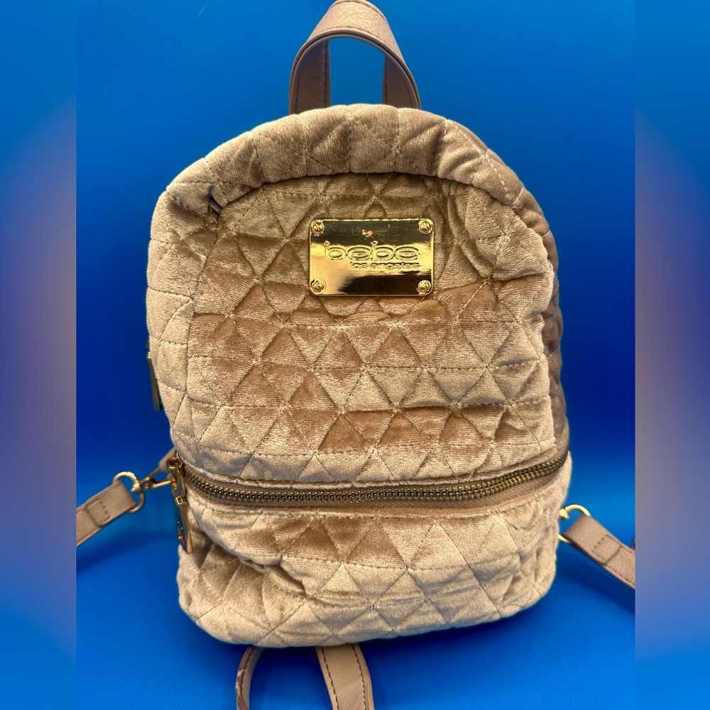 Bebe Los Angeles Quilted Mini Backpack – Velvet & Faux Leather❤️